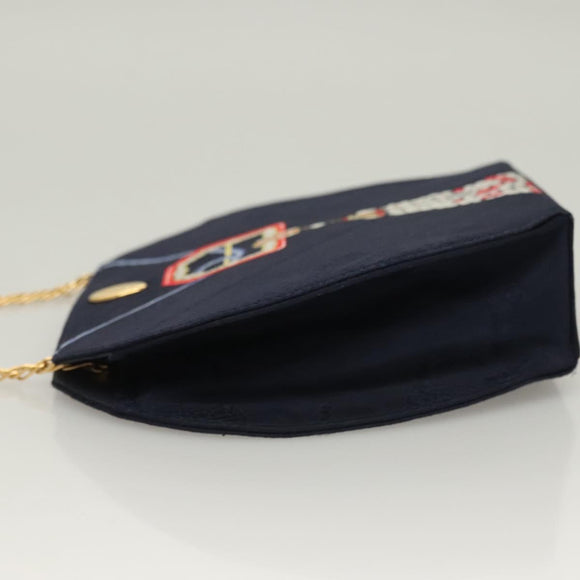 CARTIER Chain Shoulder Bag Cotton Navy Gold Auth BA4502
