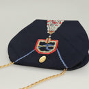 CARTIER Chain Shoulder Bag Cotton Navy Gold Auth BA4502-6