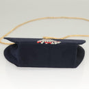 CARTIER Chain Shoulder Bag Cotton Navy Gold Auth BA4502-9