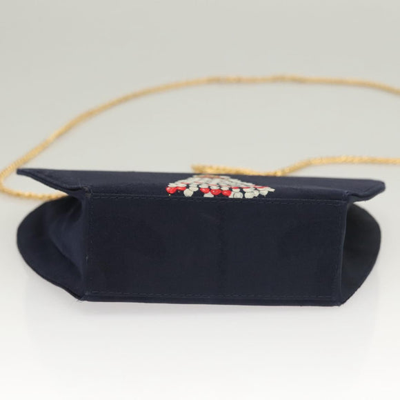 CARTIER Chain Shoulder Bag Cotton Navy Gold Auth BA4502