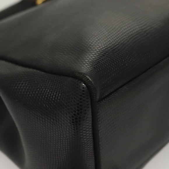 Salvatore Ferragamo Tote Bag Embossed Leather Black Gold Auth BA4507