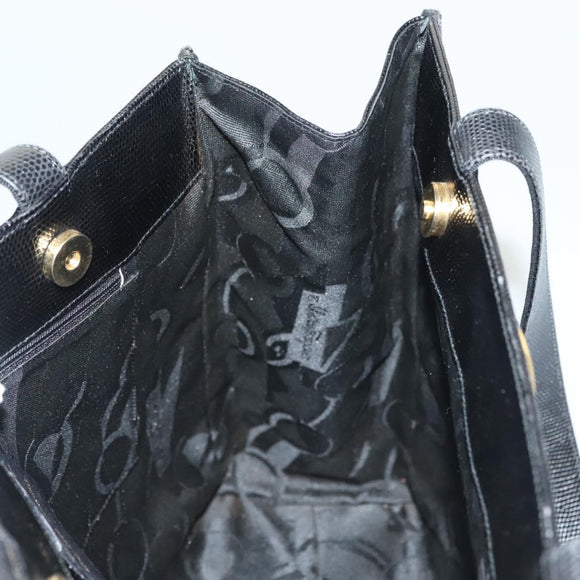 Salvatore Ferragamo Tote Bag Embossed Leather Black Gold Auth BA4507