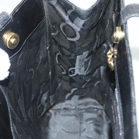 Salvatore Ferragamo Tote Bag Embossed Leather Black Gold Auth BA4507