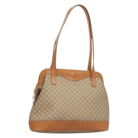 CELINE Macadam Canvas Shoulder Bag PVC Beige Gold Auth BA4513