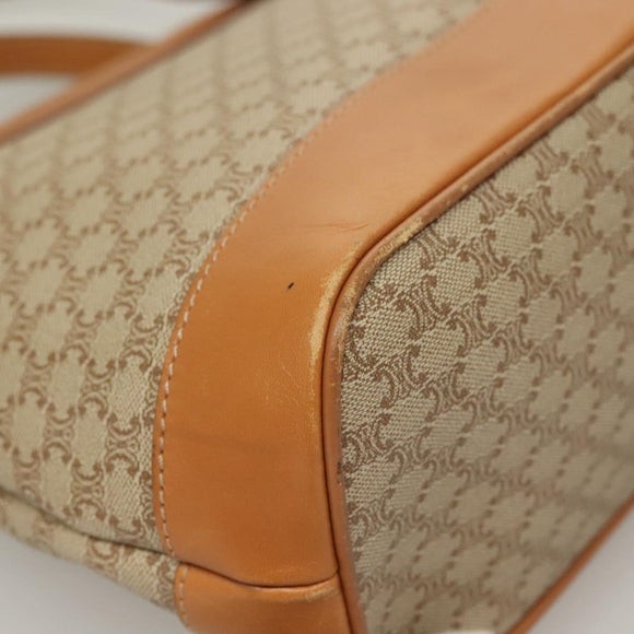 CELINE Macadam Canvas Shoulder Bag PVC Beige Gold Auth BA4513