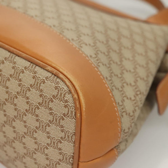 CELINE Macadam Canvas Shoulder Bag PVC Beige Gold Auth BA4513