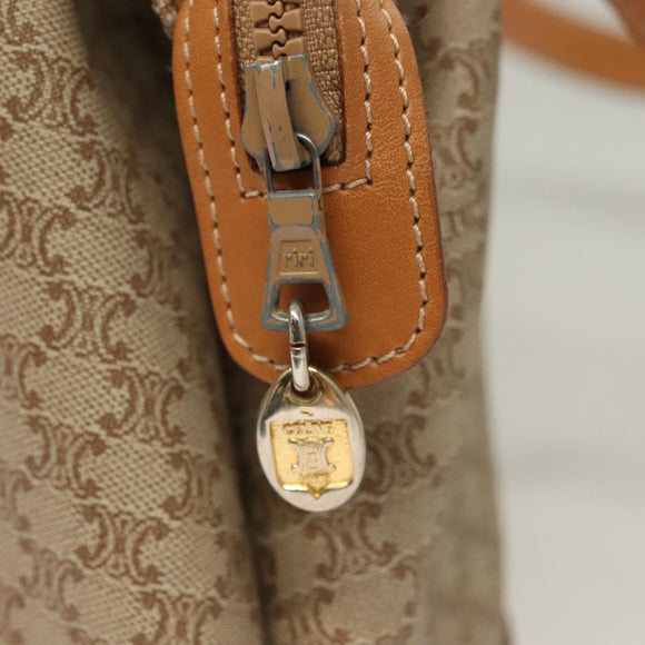 CELINE Macadam Canvas Shoulder Bag PVC Beige Gold Auth BA4513