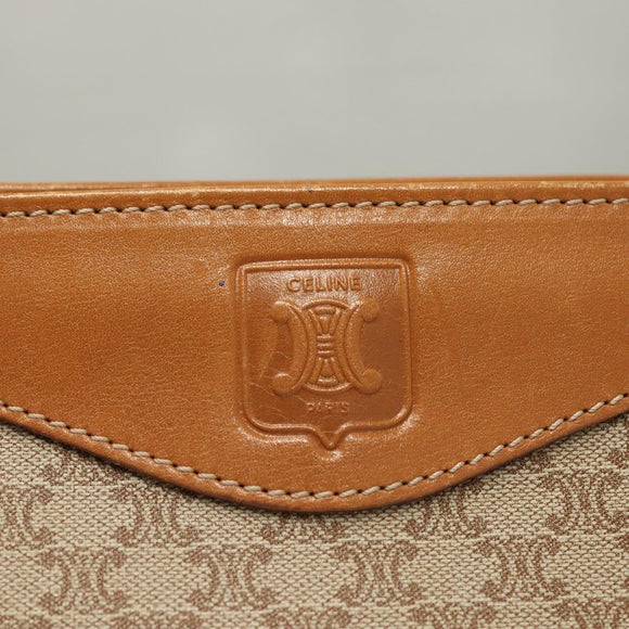 CELINE Macadam Canvas Shoulder Bag PVC Beige Gold Auth BA4513