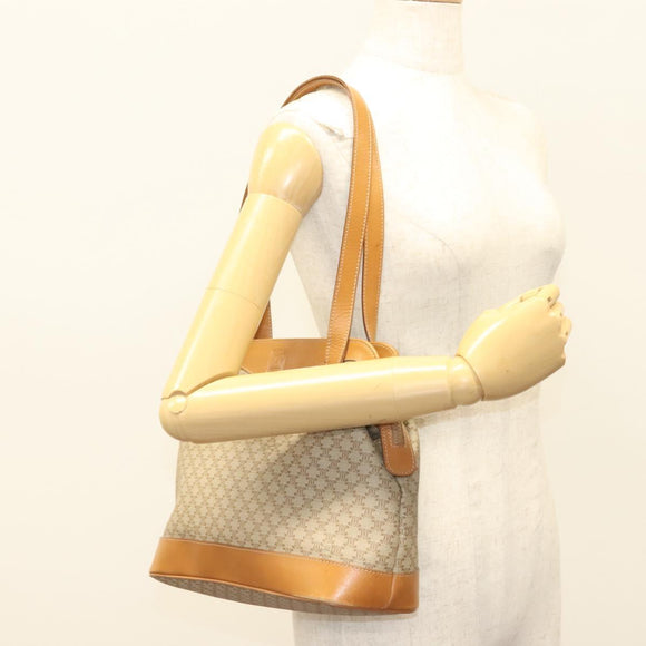 CELINE Macadam Canvas Shoulder Bag PVC Beige Gold Auth BA4513