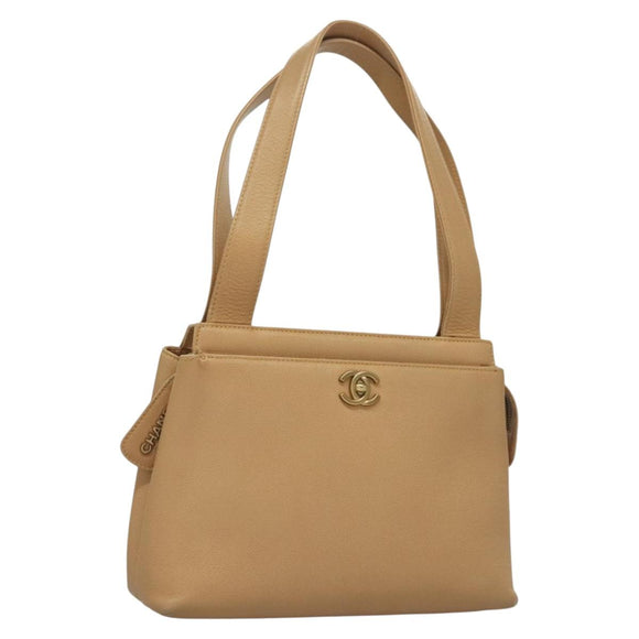 CHANEL Matelasse Shoulder Bag Caviar Skin Beige Gold CC Auth BA4516