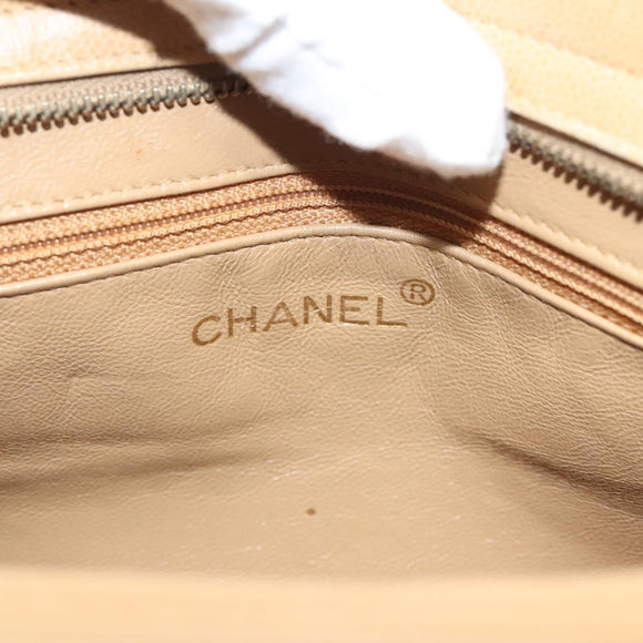 CHANEL Matelasse Shoulder Bag Caviar Skin Beige Gold CC Auth BA4516