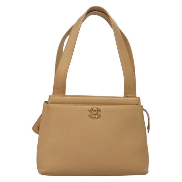 CHANEL Matelasse Shoulder Bag Caviar Skin Beige Gold CC Auth BA4516