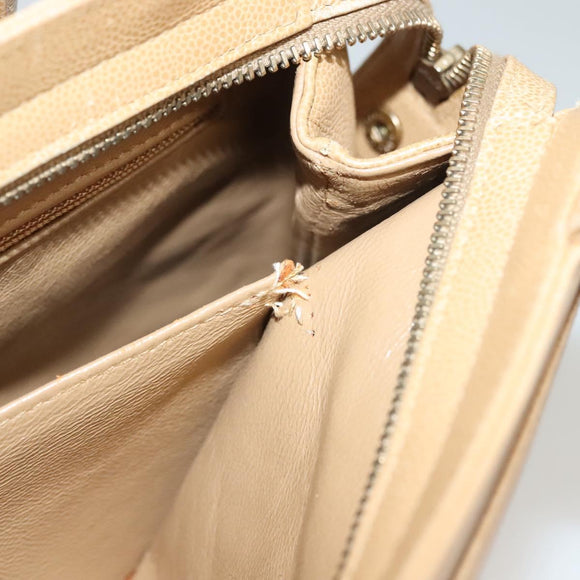 CHANEL Matelasse Shoulder Bag Caviar Skin Beige Gold CC Auth BA4516