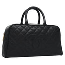 CHANEL Matelasse Hand Bag Caviar Skin Black Gold CC Auth BA451A-1