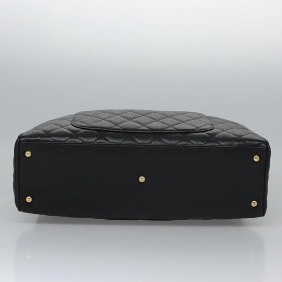 CHANEL Matelasse Hand Bag Caviar Skin Black Gold CC Auth BA451A
