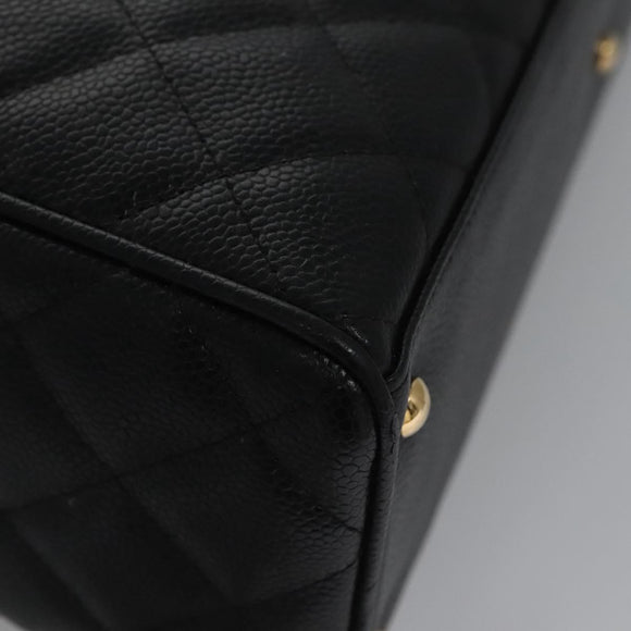 CHANEL Matelasse Hand Bag Caviar Skin Black Gold CC Auth BA451A
