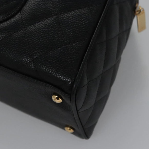 CHANEL Matelasse Hand Bag Caviar Skin Black Gold CC Auth BA451SAM