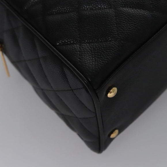 CHANEL Matelasse Hand Bag Caviar Skin Black Gold CC Auth BA451A