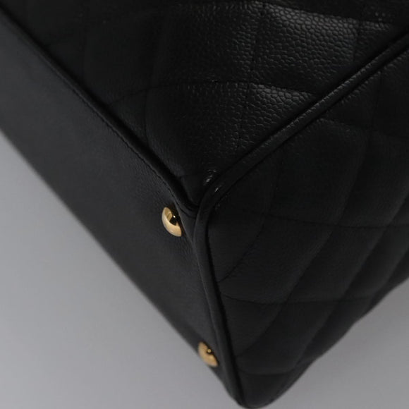 CHANEL Matelasse Hand Bag Caviar Skin Black Gold CC Auth BA451SAM