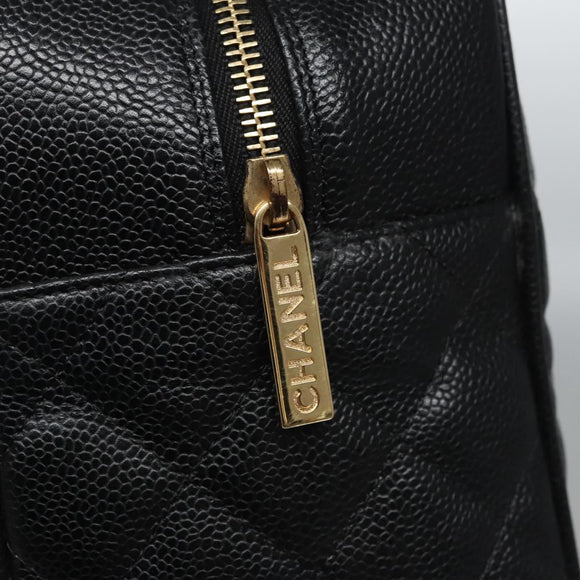 CHANEL Matelasse Hand Bag Caviar Skin Black Gold CC Auth BA451SAM