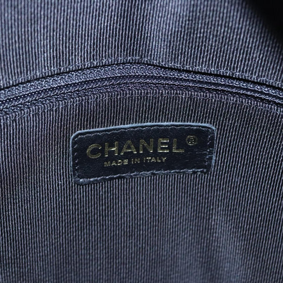 CHANEL Matelasse Hand Bag Caviar Skin Black Gold CC Auth BA451A