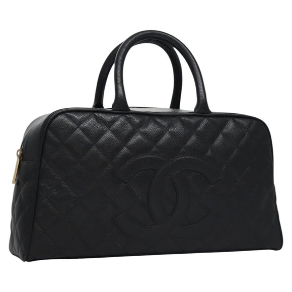 CHANEL Matelasse Hand Bag Caviar Skin Black Gold CC Auth BA451SAM