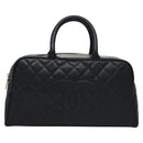 CHANEL Matelasse Hand Bag Caviar Skin Black Gold CC Auth BA451A-13