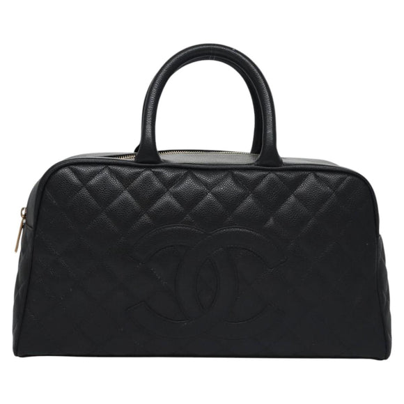 CHANEL Matelasse Hand Bag Caviar Skin Black Gold CC Auth BA451SAM