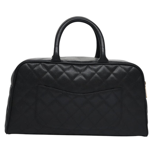 CHANEL Matelasse Hand Bag Caviar Skin Black Gold CC Auth BA451SAM