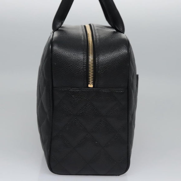 CHANEL Matelasse Hand Bag Caviar Skin Black Gold CC Auth BA451SAM