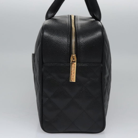 CHANEL Matelasse Hand Bag Caviar Skin Black Gold CC Auth BA451A