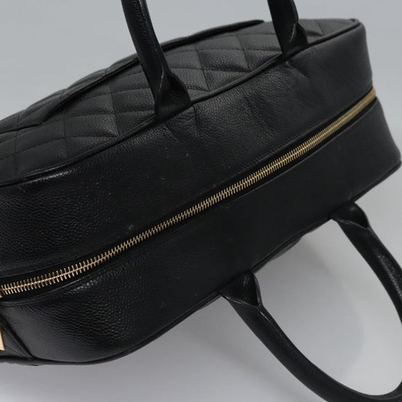 CHANEL Matelasse Hand Bag Caviar Skin Black Gold CC Auth BA451A