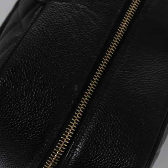 CHANEL Matelasse Hand Bag Caviar Skin Black Gold CC Auth BA451SAM
