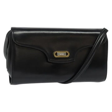 BALLY Shoulder Bag Leather Black Gold Auth BA4529