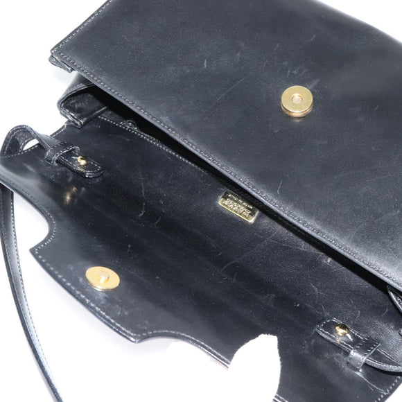 BALLY Shoulder Bag Leather Black Gold Auth BA4529