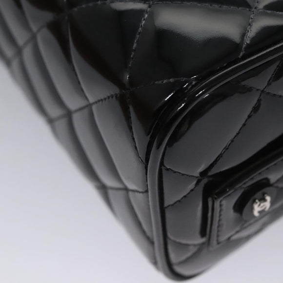 CHANEL Matelasse Hand Bag Patent leather Black CC Auth BA452AV
