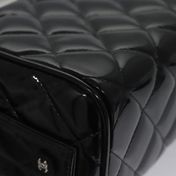 CHANEL Matelasse Hand Bag Patent leather Black CC Auth BA452AV