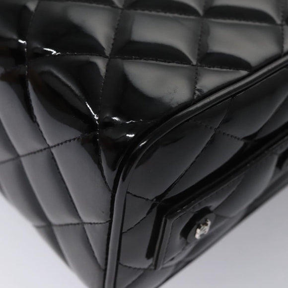 CHANEL Matelasse Hand Bag Patent leather Black CC Auth BA452AV