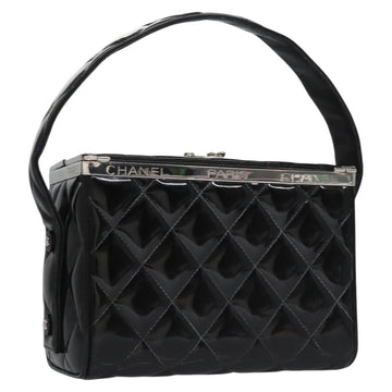 CHANEL Matelasse Hand Bag Patent leather Black CC Auth BA452AV