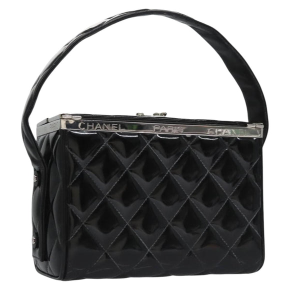 CHANEL Matelasse Hand Bag Patent leather Black CC Auth BA452AV