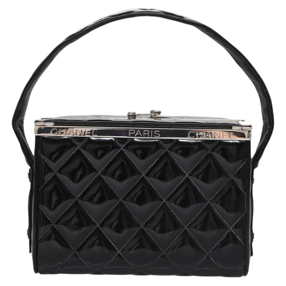 CHANEL Matelasse Hand Bag Patent leather Black CC Auth BA452AV