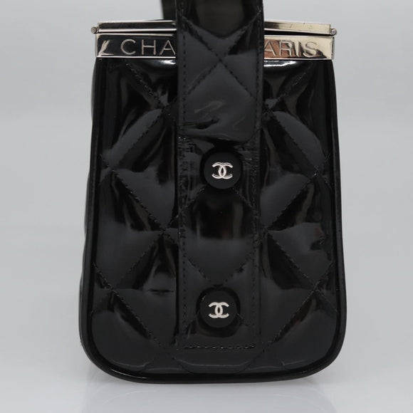CHANEL Matelasse Hand Bag Patent leather Black CC Auth BA452AV