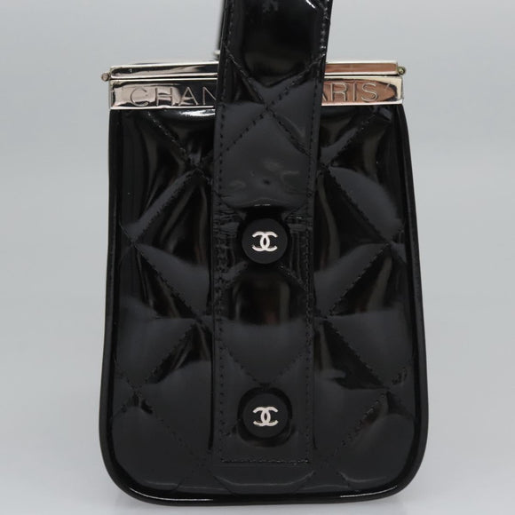 CHANEL Matelasse Hand Bag Patent leather Black CC Auth BA452AV