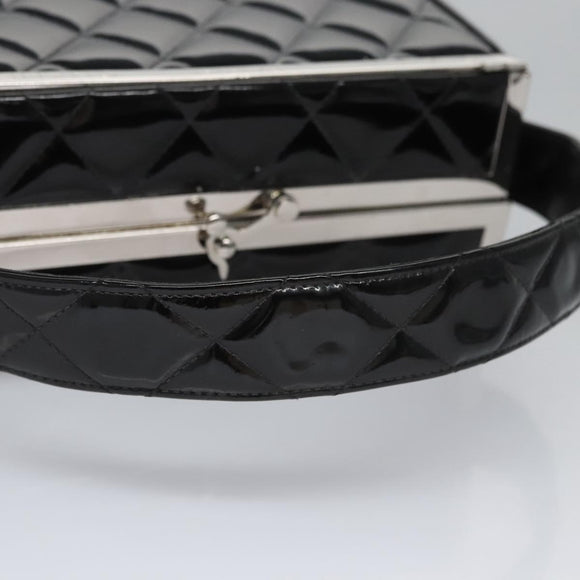 CHANEL Matelasse Hand Bag Patent leather Black CC Auth BA452AV
