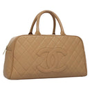 CHANEL Matelasse Hand Bag Caviar Skin Beige Gold CC Auth BA453A-1