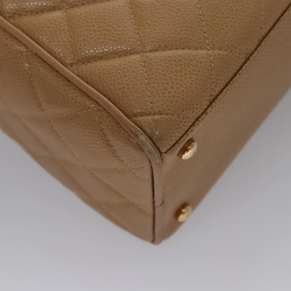 CHANEL Matelasse Hand Bag Caviar Skin Beige Gold CC Auth BA453A