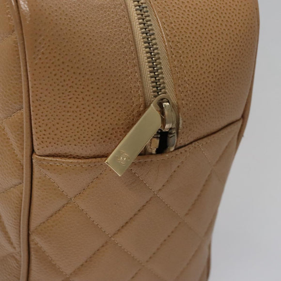 CHANEL Matelasse Hand Bag Caviar Skin Beige Gold CC Auth BA453A