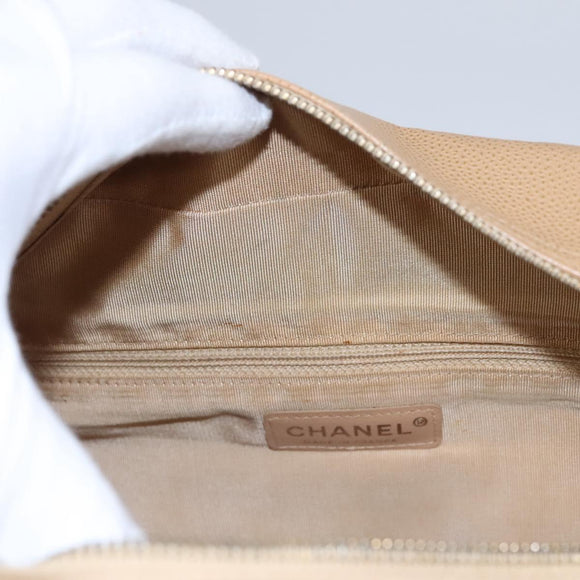 CHANEL Matelasse Hand Bag Caviar Skin Beige Gold CC Auth BA453A