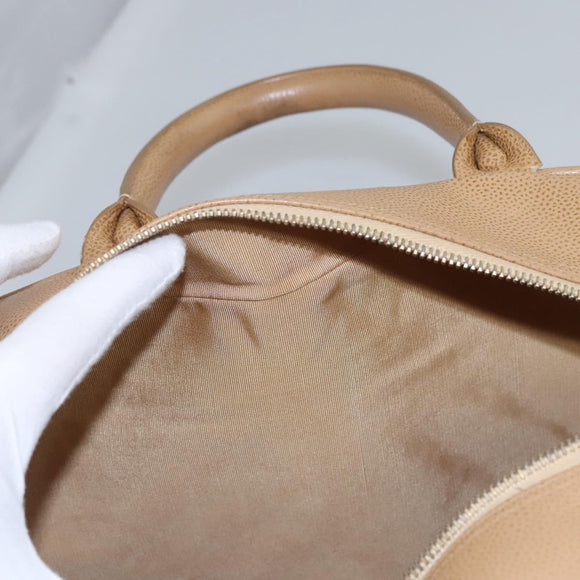 CHANEL Matelasse Hand Bag Caviar Skin Beige Gold CC Auth BA453A