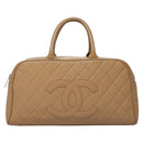 CHANEL Matelasse Hand Bag Caviar Skin Beige Gold CC Auth BA453A-13